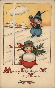 Mary LaFetra Russell Cute Kids Children in Snow c1910 Vintage Postcard