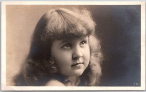 Young Girl Photograph Head Shot Side View Children Cute RPPC Postcard