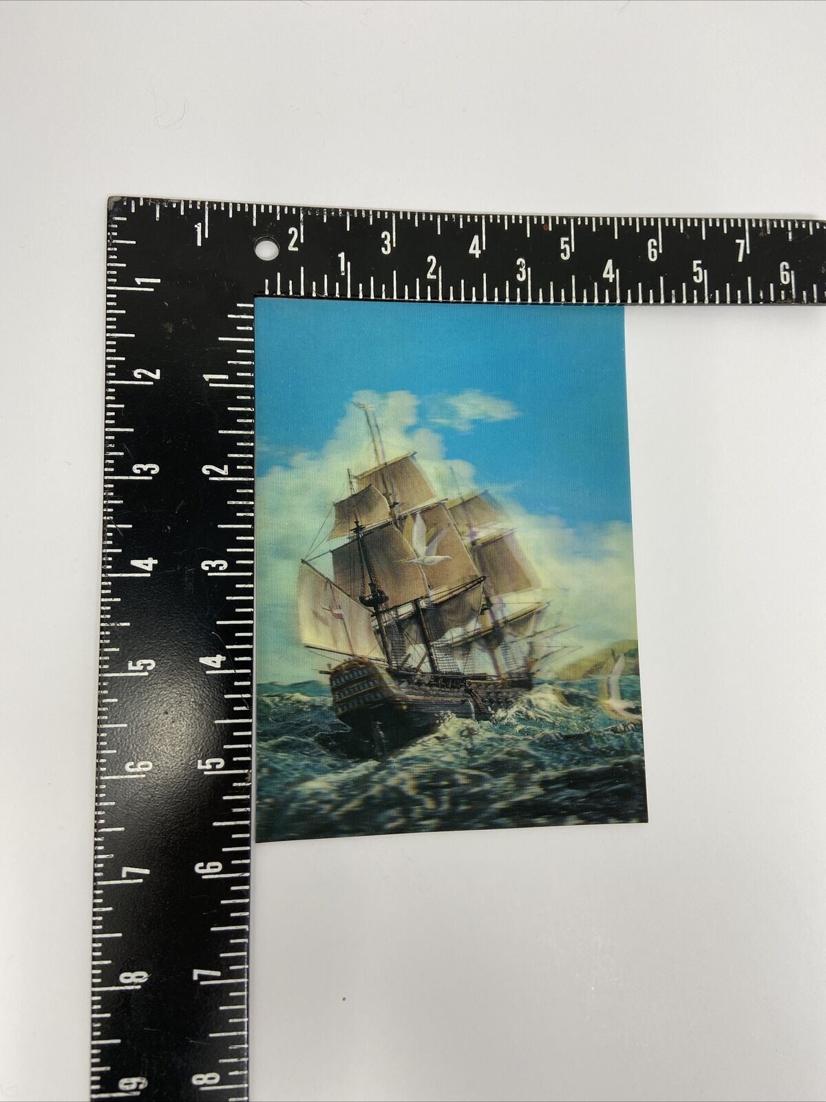 Vintage Lenticular 3D Postcard Old Time Sail Ship Seagulls Asahi