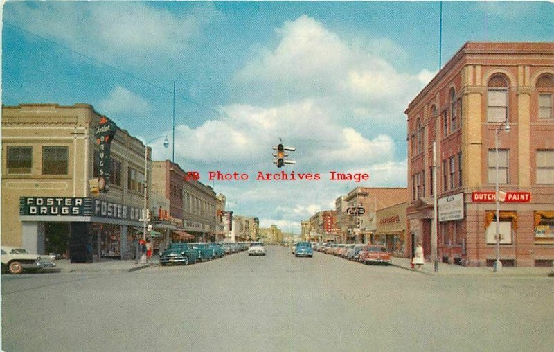MT, Miles City, Montana, Main Street, Looking East, 50s Cars, HS