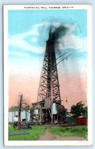 SHAWNEE, Oklahoma OK ~ FLOWING OIL WELL c1920s Pottawatomie County Postcard