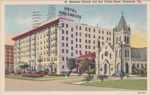 Florida Pensacola St Michaels Curch and San Carlos Hotel 1950 Curteich