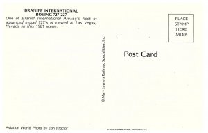 Braniff International Boeing 727-227 at Las Vegas 1981 Airplane Postcard