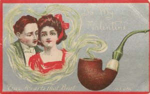 Postcard Pipe Dreams Valentines Day Two Hearts Beat As One Romantic Couple Smoke