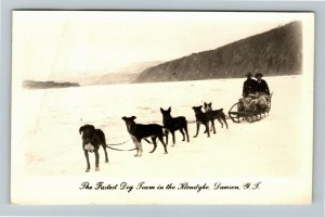 RPPC Dawson YT-Yukon Territory Canada, Fastest Dog Team Real Photo Postcard