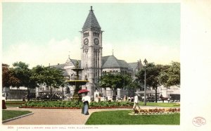 Vintage Postcard 1900's Carneige Library and City Hall Park Allegheny Penn. PA