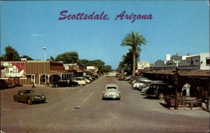 Scottsdale Arizona AZ Street Scene Cars 1950s-60s Postcard