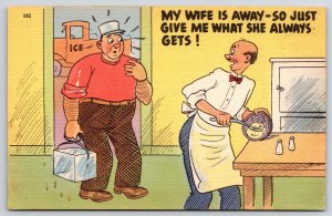 Old Man Wants To Get Food Like His Wife Always Did Comic Postcard