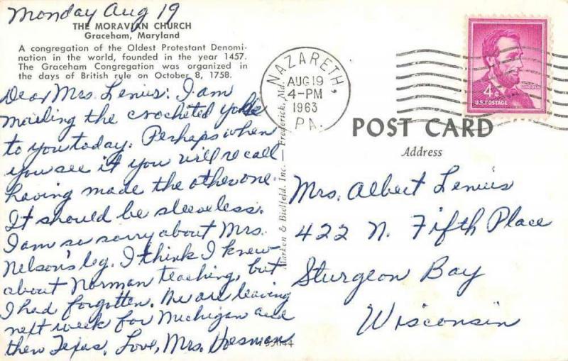 Graceham Maryland Moravian Church Street View Vintage Postcard K43236