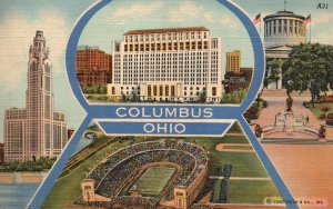 Columbus Ohio OH, 1942 Multi-View, Four Famous Landmark Places, Vintage Postcard