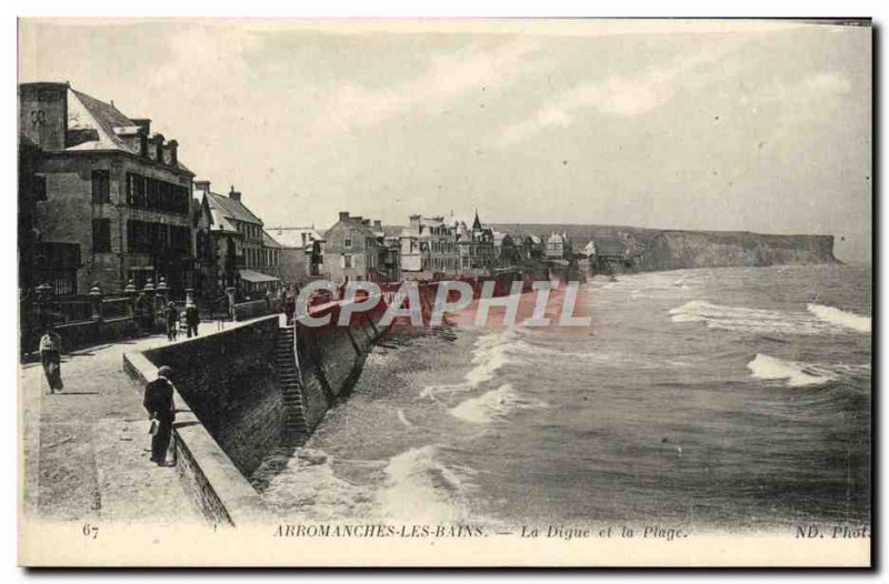 Old Postcard Arromanches baths the promenade and the beach