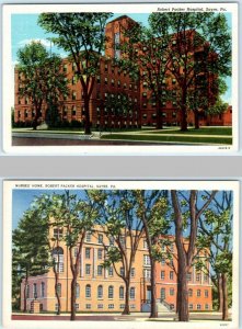 2 Postcards SAYRE, Pennsylvania PA ~ ROBERT PACKER HOSPITAL & Nurses Home c1940s