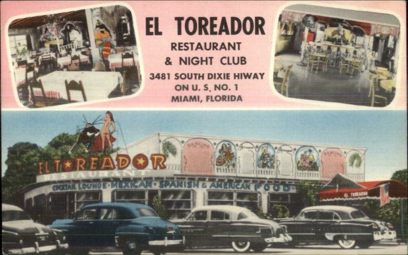 Miami FL El Toreador Night Club GREAT LINEN ROADSIDE Postcard