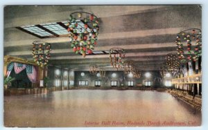 REDONDO BEACH, California CA ~ Auditorium BALL ROOM Interior 1910 Postcard