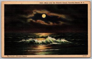 Vtg Carolina Beach North Carolina NC Moon Over Atlantic Ocean 1930s Postcard