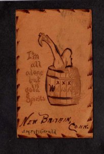 CT Good Spirits Whisky Whiskey Barrel New Britain Connecticut LEATHER Postcard