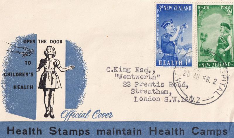 Wellington Hospital Childrens Health Stamps Postmark 1958 New Zealand FDC