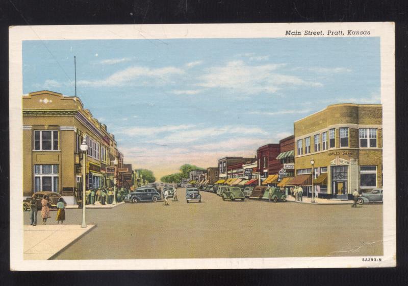 PRATT KANSAS DOWNTOWN MAIN STREET SCENE OLD CARS VINTAGE POSTCARD