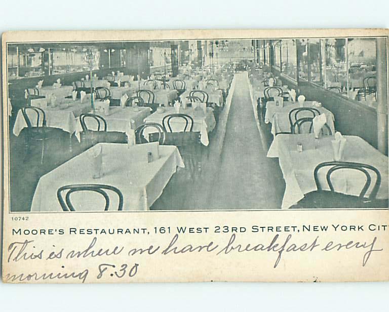 Unused Circa 1910 MOORE'S RESTAURANT ON W 23RD STREET Manhattan NY s1691