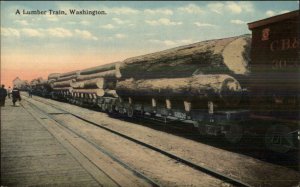 Logging - Lumber Train Washington State c1910 Postcard