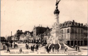 France Reims La Fontaine Subé et la Place Drouet d'Erlon Vintage Postcard C015