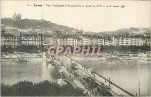 Old Postcard Lyon Pont Lafayette (Pespective) and Quai de Retz Tramway