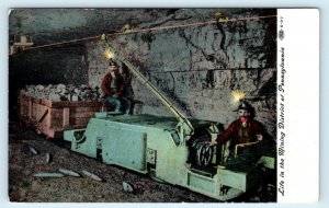 PENNSYLVANIA ~  MINING TROLLEY in Underground Coal Mine  c1910s  Postcard