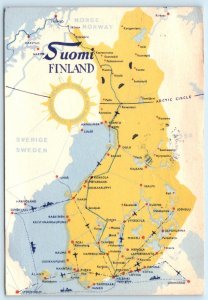 SUOMI ~ FINLAND ~ Beautiful Detailed TRANSPORTATION MAP 1953 ~ 4x6 Postcard