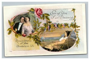 Vintage 1910's Romantic Postcard Lovers & Sentiments Series Woman Dreaming NICE