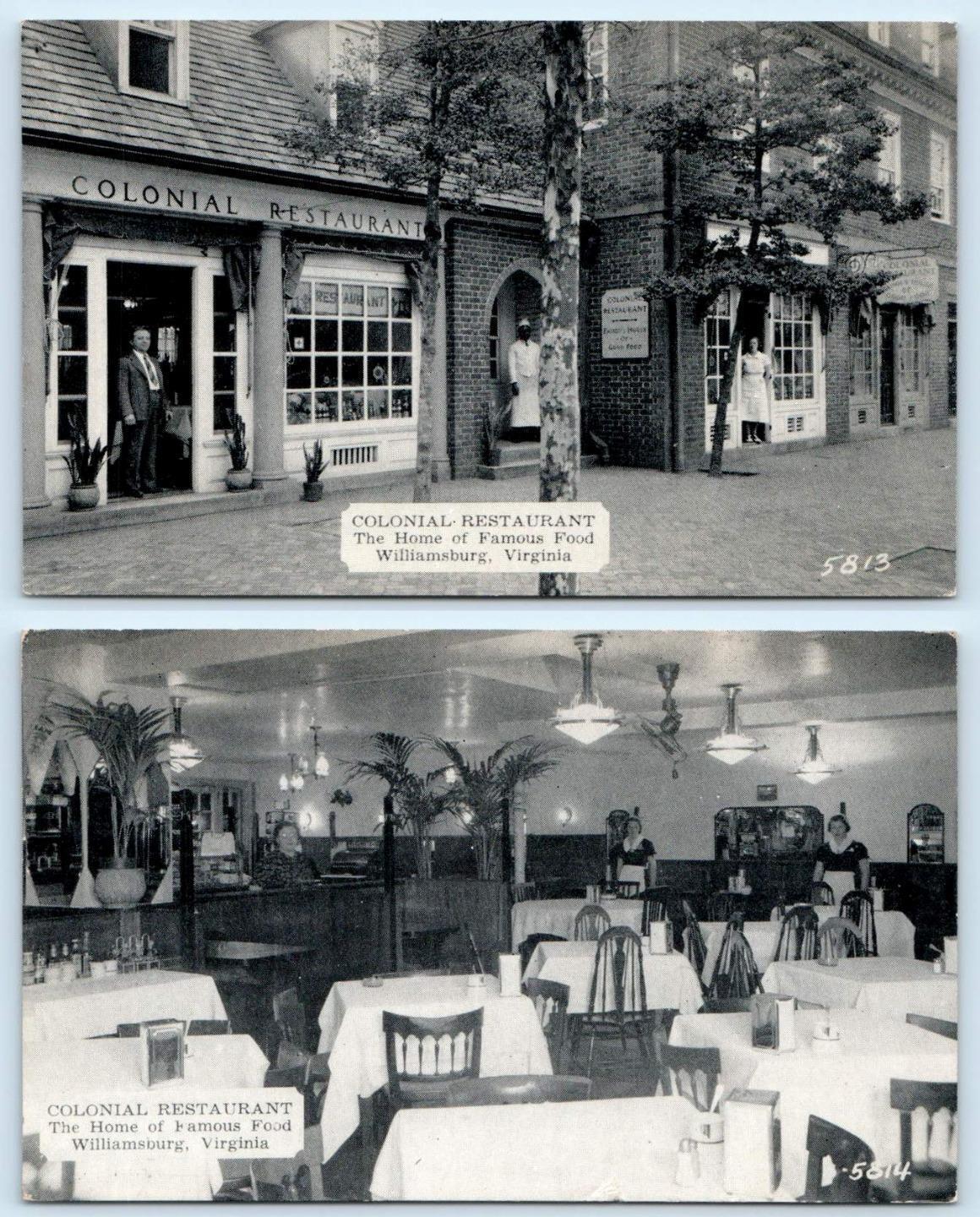 2 Postcards WILLIAMSBURG VA Interior Exterior COLONIAL RESTAURANT   27a916eafed0230045c0209fa8d4e0c5 