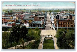 1910 Mariposa Street From Court House Aerial View Buildings Fresno CA Postcard 