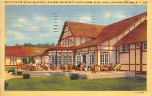 Saratoga Springs New York 1941 Postcard Enjoying Sunshine Washington Bath House