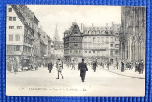 Vintage c1910 Place de la Cathedrale Square Strasbourg France Postcard