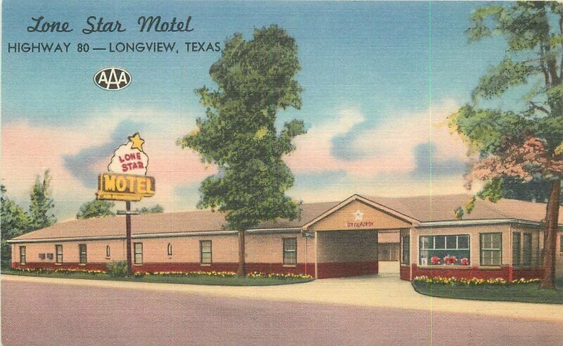 Lone Star Hotel roadside 1940s Longview Texas Nationwide linen Postcard 20-13147