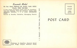 Exeter, California KAWEAH MOTEL Tulare County Roadside 1960s Vintage Postcard