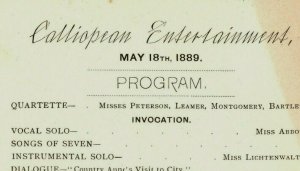 1889 Western College Calliopean Entertainment Program Card P226