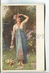 481762 Hans ZATZKA Nude Belle Woman NYMPH SPRING Garden Flowers B.K.W.I. #938-3