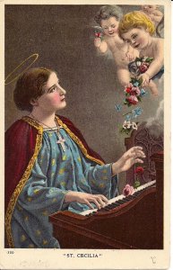 St. Cecilia Playing Organ, Angels, Cross 1923