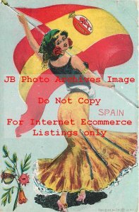 Native Ethnic Culture Costume, Artist Hilder, Spainish Woman with Spain Flag