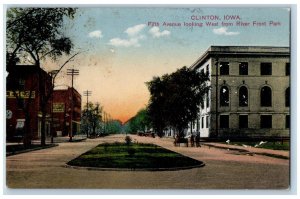 Clinton Iowa IA Postcard Fifth Avenue Looking West From River Front 1909 Antique