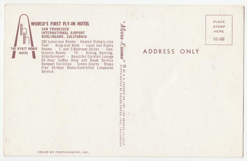 HYATT HOUSE SAN FRANCISCO 1st Fly - Hotel Postcard