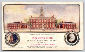 Philadelphia PA~Independence Hall~Girls Club Merry Christmas~Bell~1904 Postcard