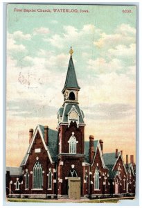 1908 First Baptist Church Exterior View Building Waterloo Iowa Vintage Postcard