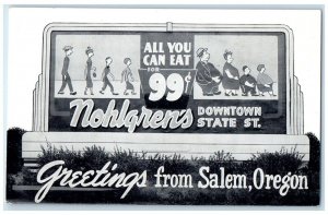 c1940 Greetings From Nohlgren's Downtown State Billboard Salem Oregon Postcard