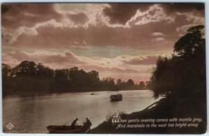 c1920s River Scene Sunset Birds Clouds Boat Silhouettes Mantle Grey Evening A359