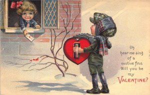 c.1909,Beautiful Steicher, Boy Playing Accordian for his Valentine,Old Post Card