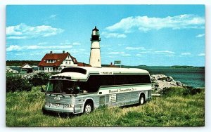 CASCO BAY, ME Maine ~ TOUR BUS at PORTLAND HEAD LIGHT c1970s  Postcard