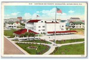 1929 Auditorium & Tourists Headquarters Building Flag Daytona FL Posted Postcard