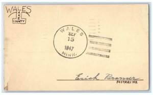 1947 Wales Lake County Wales Minnesota MN Newark New Jersey NJ Postal Card