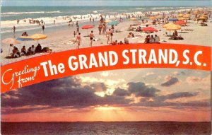 Grand Strand, SC South Carolina BANNER GREETINGS & BEACH SCENE ca1950's Postcard